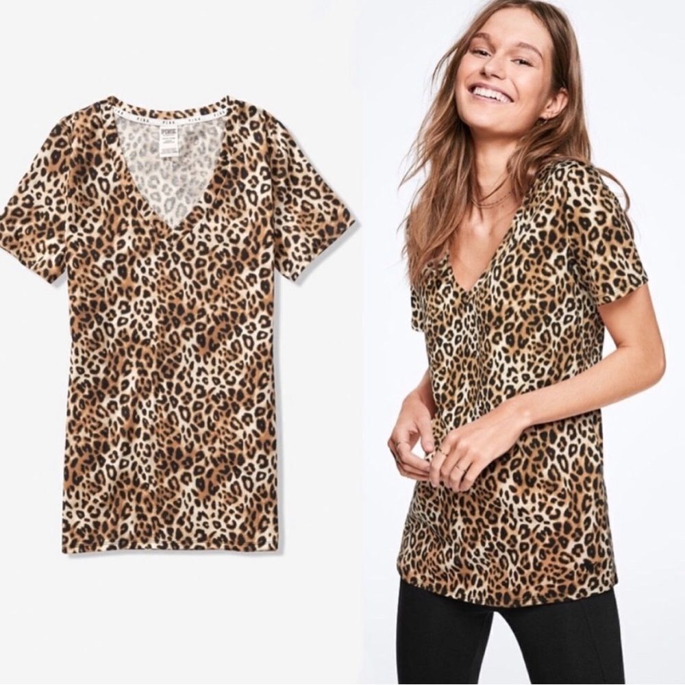 PINK Victoria’s Secret Leopard Print Short Sleeve Tee Sleepwear